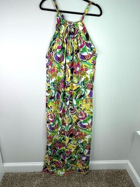 Blue Water Maxi Halter Dress in Multicolor Floral Print Size Large